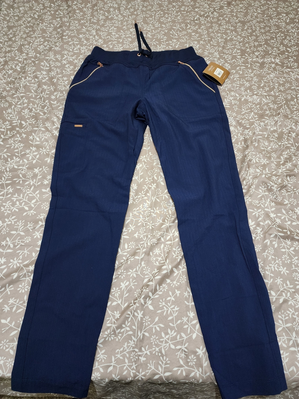 Cherokee Statement Womens Scrub Pant Tapered Leg, Drawstring, Navy